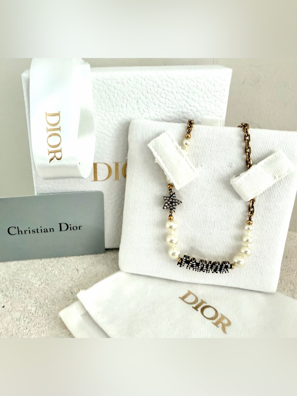CHRISTIAN DIOR JβADIOR Faux Pearl Crystal Star Choker Necklace Full Set